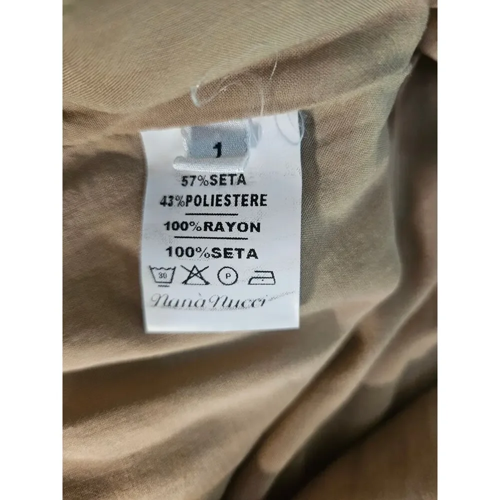 Nana Nucci Tan Tank Midi Dress Sz S Crinkled Fabric Gold Metallic Dashes Silk - Picture 10 of 10
